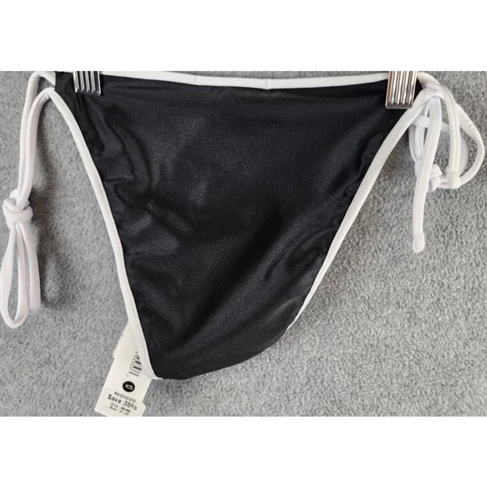 Aqua Double Tie String Tailored Fit Bikini Bottom Women's XS Black/White